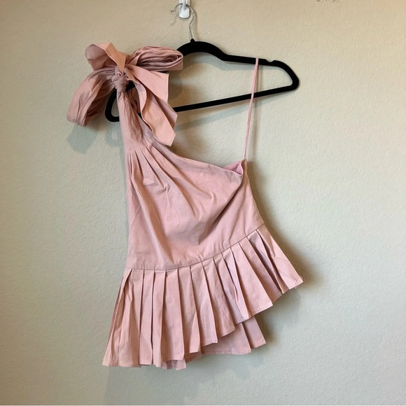 Sea Asymmetric Pleated One-shoulder Bow Top - Picture 7 of 8